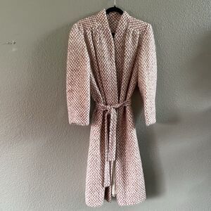 Vintage 80s MJ Seattle Coat Womens Small Pink Check Belted Knit Boucle Mohair